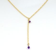 Amethyst Y Shape necklace, Brass with 22k gold plated necklace for women